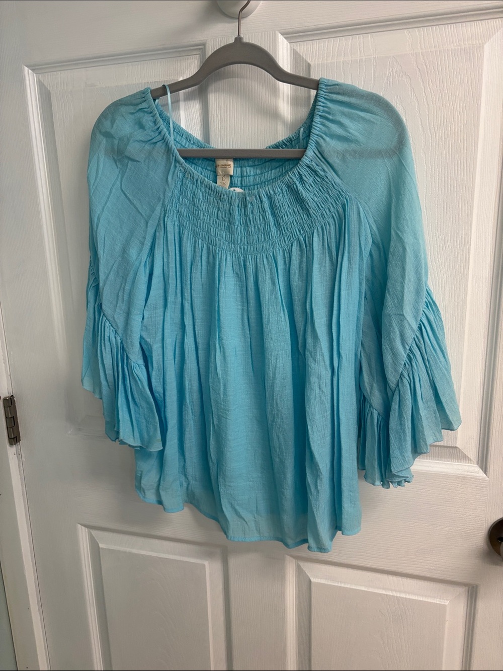 Chico's Light Blue Peasant Blouse with Ruffled Sleeves